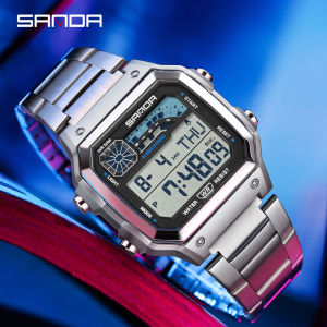 SANDA 6196 Fashion Mens Electronic Wristwatch Multifunctional Luminous Dial Calendar Waterproof Sports Digital Watches for Man