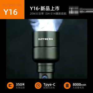 SUPERFIRE Flashlight High Power Torch Light Super Bright LED Tactical Flashlight Type-C Rechargeable 1700 Lumens Flash Light Waterproof Camping Hiking Cycling Outdoor Y16