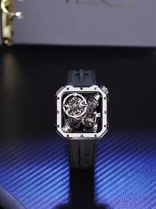 BONEST GATTI Square Mechanical Wristwatch Waterproof Sapphire Luminous Skeleton Rubber Strap Men Automatic Watch