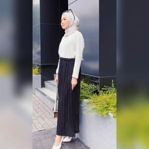 KM Muslimah Solid Elastic A Line Maxi Full Length Long Skirt Panjang [S24506]