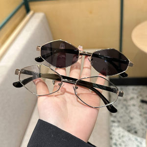 (GENTLE MOSCOT) Metal Polygon Diamond Sunglasses Fashion Retro Hip Hop Punk Sun Glasses