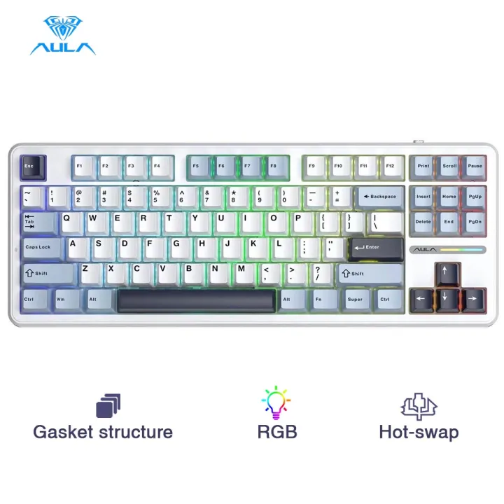 AULA 87 Key Hot-swappable Customized mechanical keyboard Gasket Structure Tri-mode RGB backlight Wired Bluetooth 2.4G Wireless 80% Mechanical Keyboard Supports