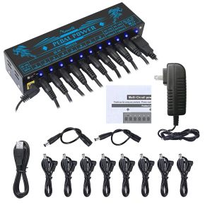 Amuzik Guitar Effector Pedal Power Supply 10 Isolated DC Output 9V 12V 18V Source Effect Pedalboard USB Port For cellphone