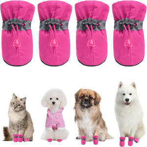 4pcs Waterproof Pet Dog Shoes Anti-slip Rain Snow Boot Thick Warm For Small Cats Dogs Puppy Dog Socks Booties
