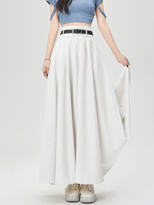 High Waist A-Line Midi Skirt White Suit Gored Skirt Womens Summer 2025 New Style Korean Style Commute Polyester Fiber