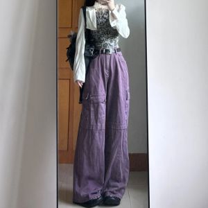 Quần Jeans Công Sở Ống Rộng Dài Đến Sàn Cạp Cao Màu Tím Thiết Kế Thời Trang Cho Nữ Cao 175 Cm Quần Jeans Thường Ngày Mùa Xuân