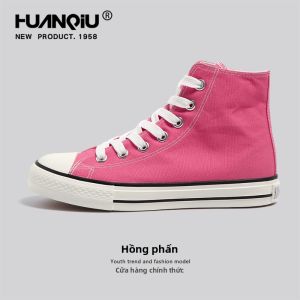 HuanQiu | Giày Nữ Cao Gót Vải Canvas Đơn Giản Thời Trang Phong Cách Trường Học