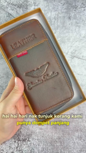Long Zip Leather Wallet Men Genuine Cow Leather Long Purse Dompet Kulit Panjang Zip
