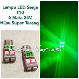 Lampu Senja Led T10 Bus Dan Truck 24 Volt 6 Mata Hijau Super Terang
