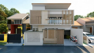 Jasa Desain Rumah Modern Tropical Urban House 3D Exterior 1 LANTAI
