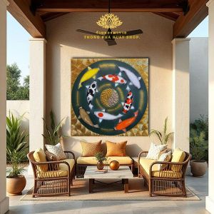 ภาพวาดปลา8ตัว ภาพติดผนังมงคล ภาพติดหัวเตียง ภาพติดห้องรับแขก กรอบรูปปลาคาร์ฟ ภาพปลาฮวงจุ้ย