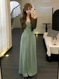 Ge·an·fei | French Style Green Polka Dots Women Dress Suite