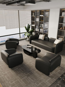 Business Luxury Black Leather Sofa for Reception Area Hotel Lobby Office Guest Sitting Area High Density Sponge Comfortable