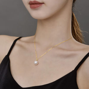 Big 11-12mm bead Genuine 18K Yellow Gold necklace pendant Natural Freshwater Pearl au750 send silver chain wedding party gift for women D207