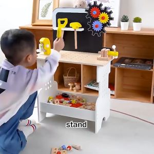 JIVE Wooden Tool Shed Toy Set Pretend Play Toy Table Set Tool Kit for Kids Girls Boys Toddlers