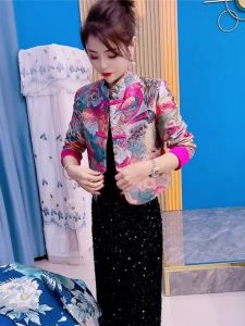 Autumn 2025 New Chinese Style National Trend Retro Button Short Coat Design Sparkling Half Skirt Two Piece Set Womens Fashion