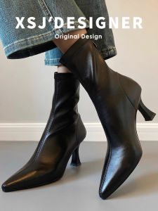 LIQIXIEFANG | Leather Pointed High Heel Ankle Boot Comfort Fitting Heel 5-8cm