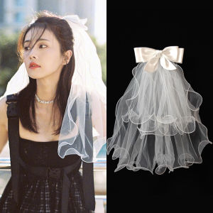 Bailu Fairy Tale Engagement Small Veil Wedding Photography License Registration Butterfly Knot Puffy Headpiece Bridal Accessory