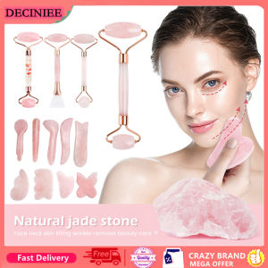 DECINIEE Natural Rose Quartz Jade Roller Guasha Stone Board Massage Gua Sha Scrapers Board Plate Jade Face Massager Tool For Face Neck Back Body