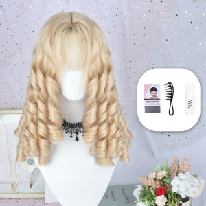 Romantic Champagne Gold Full Head Wig Womens Long Hair Roman Curl Princess Lolita Style Synthetic High Temperature Fiber Hair