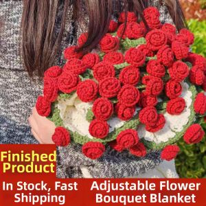 Handmade Rose Flower Wool Knitted Blanket