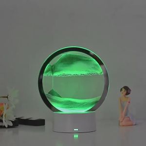 LED 16 Colors 3D Sandscape Lamp RGB Hourglass Light Moving Sand Art Frame Night Light with Deep Sea Display New Year Gift