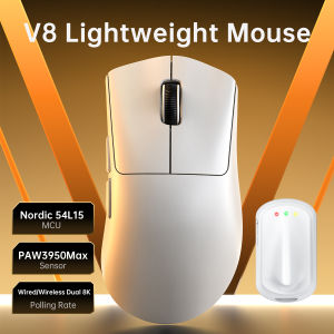 ATTACK SHARK | ATTACK SHARK V8 Dual 8K Gaming Wireless Mouse PAW3950MAX 42K DPI 8000Hz 59g Lightweight Ice-Cool Coating Nordic 54L15 MCU