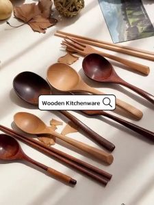 Ready Stock Wooden Kitchenware Japanese Tableware Set Cooking Utensils Dining Rice Plate Salad Soup Bowl Spoon Cutlery Slotted Spatula Tea Cup Beer Mug Sauce Plate Toothpick Holder Bread Tong Bakery Mangkuk Cawan Pinggan Sudu Garpu Senduk Kayu Dapur