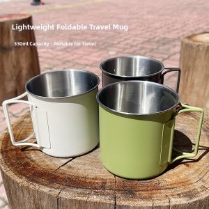 LINSI | Portable Stainless Steel Camping Mug Foldable Handle