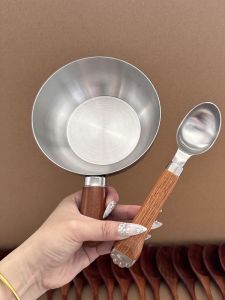 Boshang Home 304 Stainless Steel Walnut Handle Small Pot Ice Cream Spoon Salad Bowl Home Use Mini Milk Pan Dessert Bowl Spoon