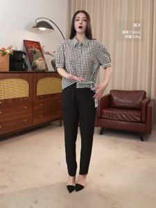 Leisure Check Ribbon Decorated Single Button Shirt