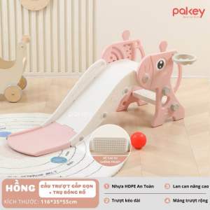 Cầu trượt cho bé Khủng Long TẶNG KÈM bộ bóng rổ và gấu phát nhạc cho bé yêu