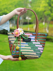 Summer Basket Weaving Handbag Womens Mini Crossbody Bag Little Girls Handheld Bag Artistic National Style Daily Match