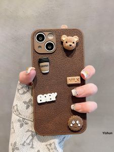 Retro Brown Bear Coffee iPhone 16 pro Max Case Womens Style Protective Shell Customizable Apple 15 Case Simple Personality