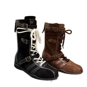 YUAAE Genuine Leather Women Cowgirl Boots Chunky Cowboy Boots Casual Shoes  Retro Booties