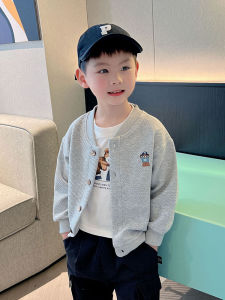 Spring Fashionable Boys Baseball Jacket round Neck Open Cardigan Casual Coat Baby Boy Cotton Clothes Cartoon Pattern Jacket