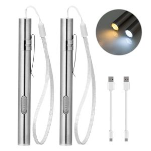 Mini Portable LED Pen Light Flashlight USB Rechargeable Medical Handy Torch with Stainless Steel Clip for Dentist Nurse