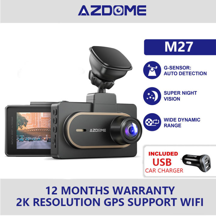 AZDOME M27 2K Full HD Dual Channel Front Dash Recorder APP Control WiFi