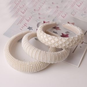 Handmade Imitation Pearl Hairband Women Elegant White Full Pearl Beads Headband Bridal Crown Hair Hoop Hair Accessories