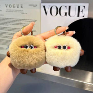 Adorable Plush Toy Keychain Ins Fluffy Rabbit Fur Bag Charm School Bag Decor Real Otter Rabbit Hair Car Key Holder Doll