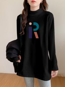 Half Turtleneck Bottoming Shirt Female Dralon 2024 New Arrival Fall and Winter Inner Wear Brushed Tops Mid Length Long Length Fleece Long Sleeve T-shirt