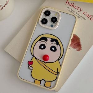 💯【เคสโทรศัพท์】 + Gratis Ongkir💯เคสโทรศัพท์แบบใสเครยอนชินจังจมูกสีแดงตลกแบบดั้งเดิมสำหรับ iPhone 13 14 15 Pro Max สีทึบฝาครอบกรอบซิลิโคน