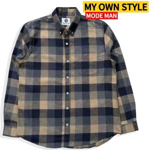 Kemeja Flanel Motif Merah Kotak Kombinasi