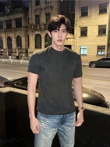 LIUBU | Heavily Weighted Gray Slim Fit Mens Tshirt Quarter Sleeve
