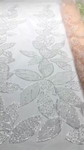 Vải Lưới Ren Đính Hạt Châu Phi Sang Trọng Với Thêu Sequin Vải Tuyn Pháp Dành Cho Váy Dự Tiệc Cưới Nigeria