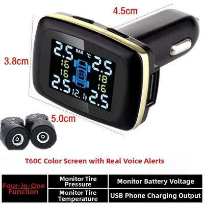Wireless TPMS High Precision Tire Pressure Monitor with Voice Alert Cigarette Lighter Powered