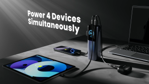 Vention 200W 25000mAh Laptop Powerbank with Retractable Cable 27000mAh Fast Charging Power Bank with TFT Display 4 Port for Laptop MacBook iPhone 18 17 16 15 14 pro max Samsung S25 S24 Portable Power Station