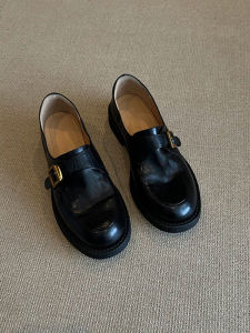 Cowhide Version ~ Genuine Leather Thick Sole British Style Leather Shoes Womens Spring & Fall New Arrival Black Soft Loafers Retro Shoes