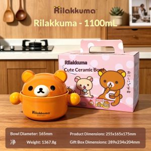 Bandai | 2026 New Anime Peripheral Rilakkuma Ceramic Bowl 1100mml Home Large Capacity Instant Noodle Bowl Kawaii Soup Bowl Birthday Gifts