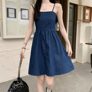 Slimming Short Denim Skirt with Straps Womens Fashion Design Summer New Style Thin Waist High Waist A-Line Dress